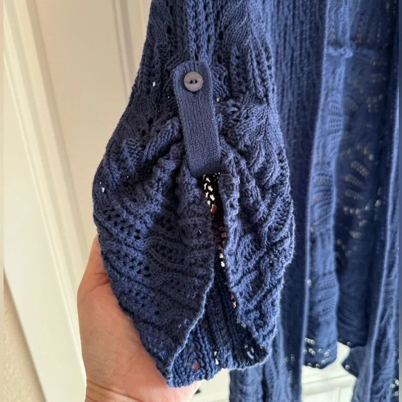 Coldwater Creek Deep Blue Knit Open-Front Asymmetrical Cardigan - Picture 6 of 6